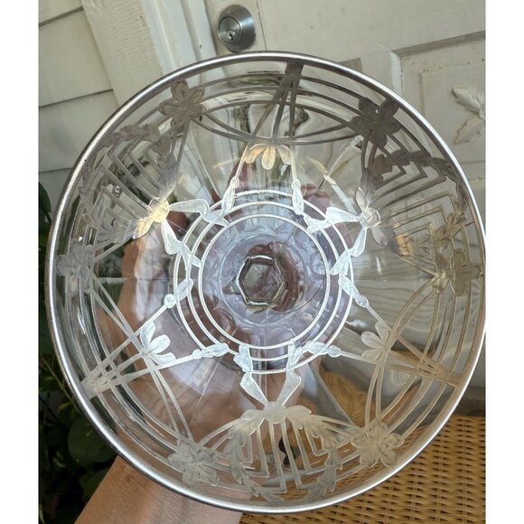 Antique 20's Art Deco Pedestal Candy Trinket Bowl Painted Sterling Overaly - Picture 14 of 16